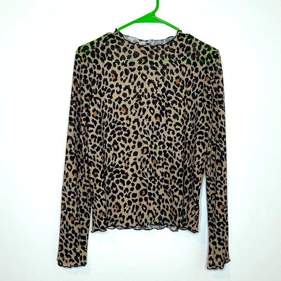 Zara cheetah print mesh see through long sleeve shirt size medium - Picture 1 of 7
